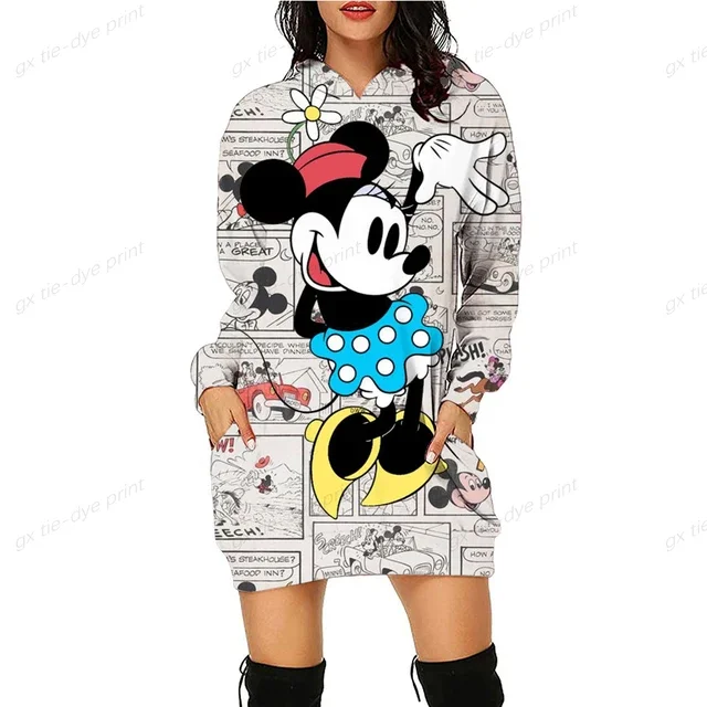 thumbnail image 1 of Sudadera con capucha pop coreana para mujer, estilo bohemio, con bolsillos grandes, informal, larga, a la moda, con estampado de Mickey Mouse de Disney, 1 of 5