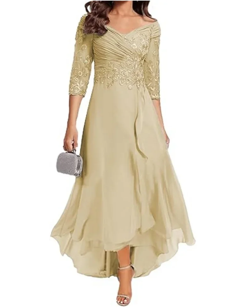 Mother of The Bride Dresses for Wedding Long Chiffon V-Neck Formal Evening Party Dresses Lace Up Back - 6