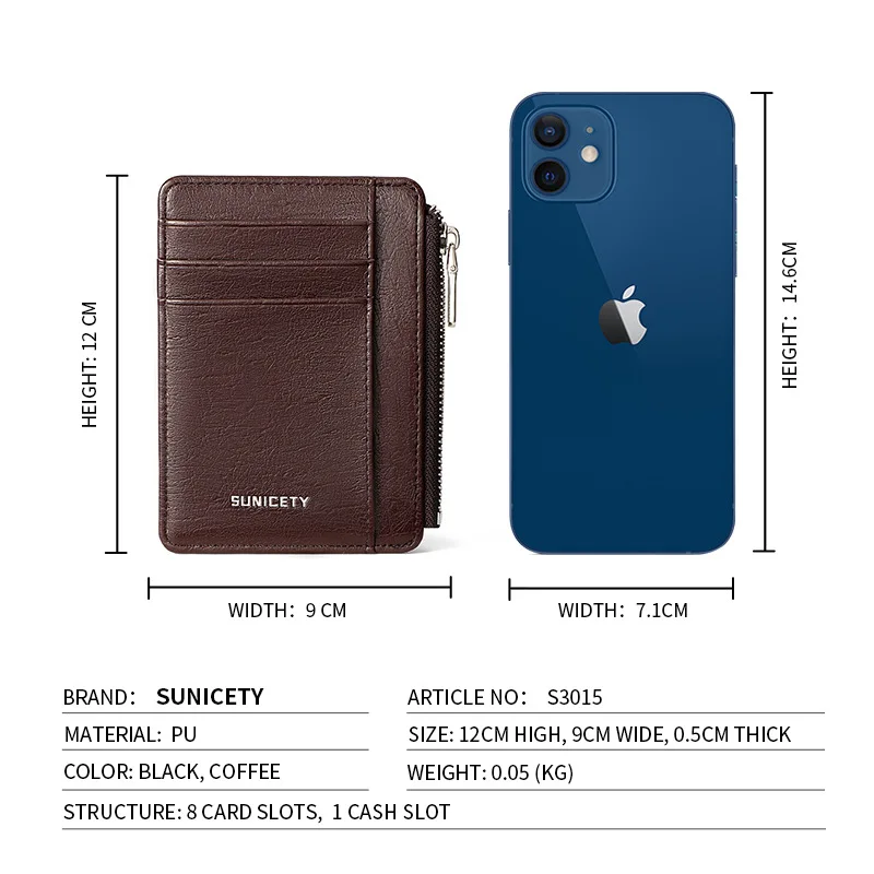 Thin men's card bag leisure time Anti theft swiping Multi card position Bank card pocket wallet Zipper male small clip