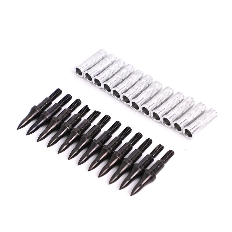 12/24pcs 75 Grain Target Arrow Point Archery Broadheads with Aluminum Insert Fit ID 6.2 mm Arrow Shaft