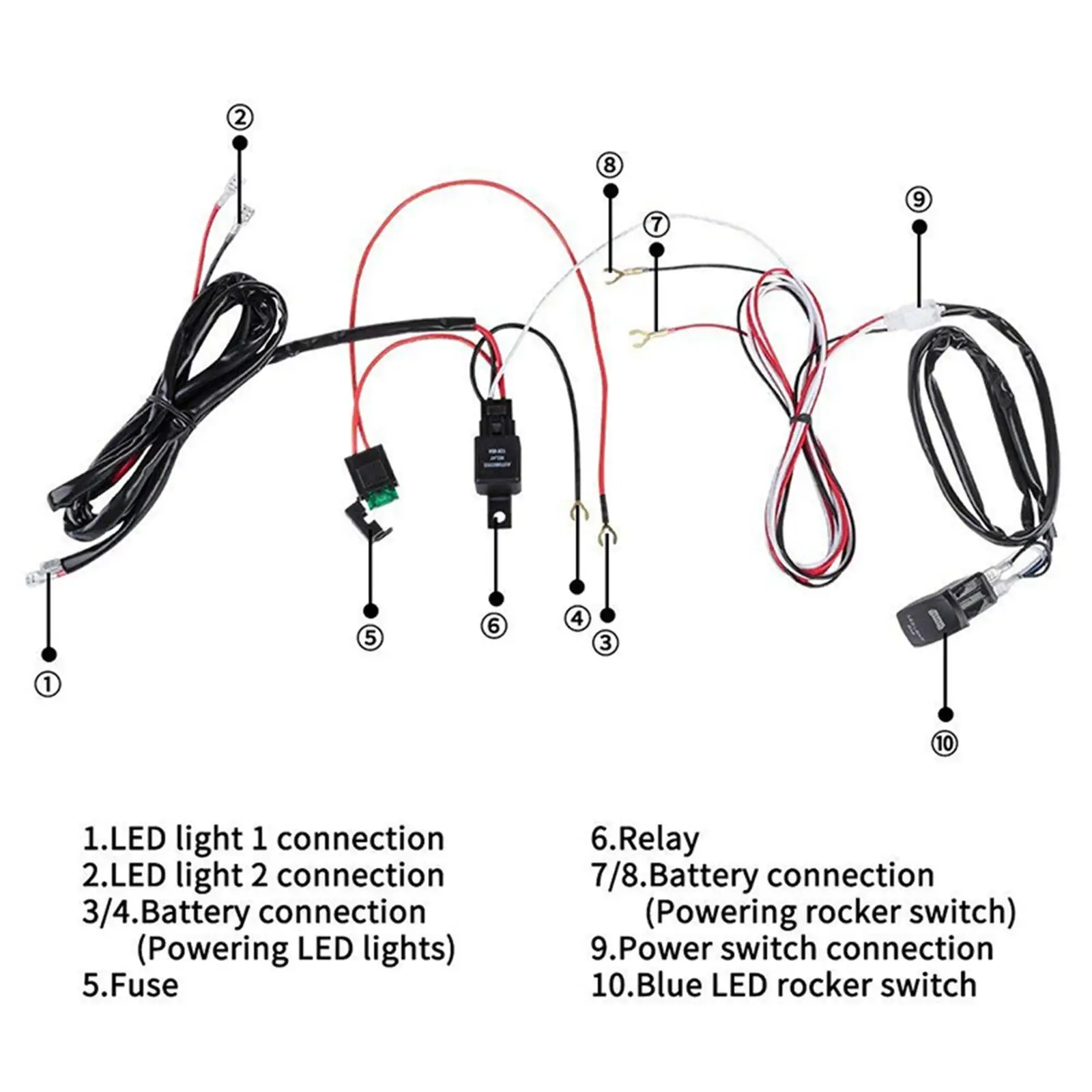 LED Work Light Switch Wiring Harness 40A Relay Fuse Kit 12V Led Bar Rocker Switch Wiring Harness for Ship Yacht RV