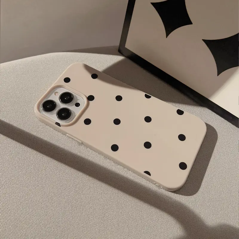 New Korean INS Polka Dot Print Khaki Soft Phone Case For iPhone 16 15 14 13 12 11 X XS XR Pro Max Plus Shockproof Bumper Cover - Image 3