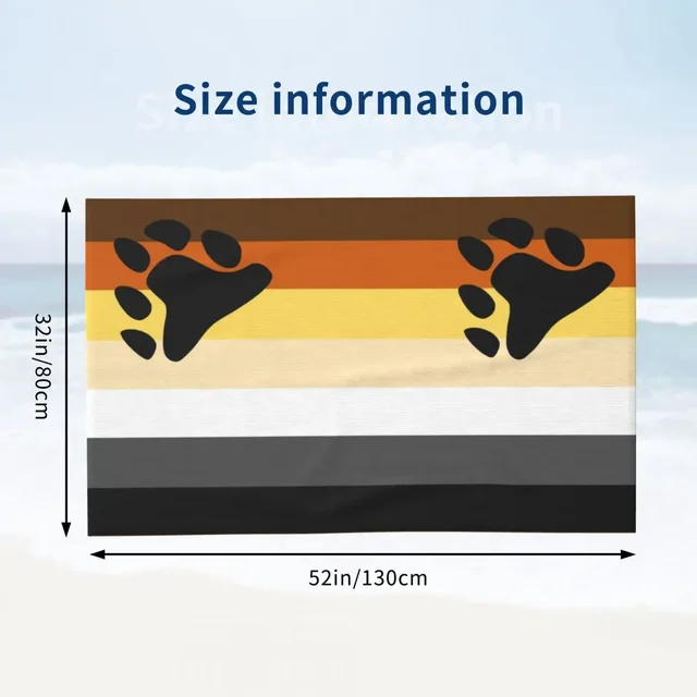 Custom Bear Pride Flag Beach Towel GLBT LGBT Gay Paw Soft Linen Microfiber Bath Towels 3