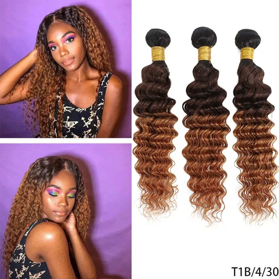 Black Pear 1/3/4Pcs Ombre Brazilian Loose Deep Hair Bundles Weave Human Hair Extensions 1B/4/30 Brown Remy Ombre Hair Bundles 5