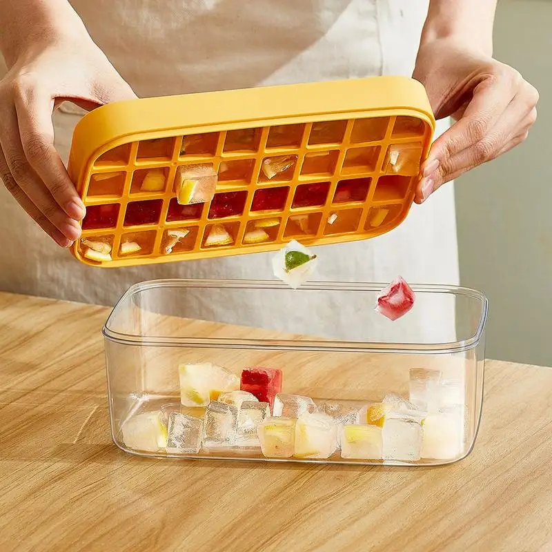 Ice Cube Tray with Lid and Ice Bin with Lid for Freezer, Easy