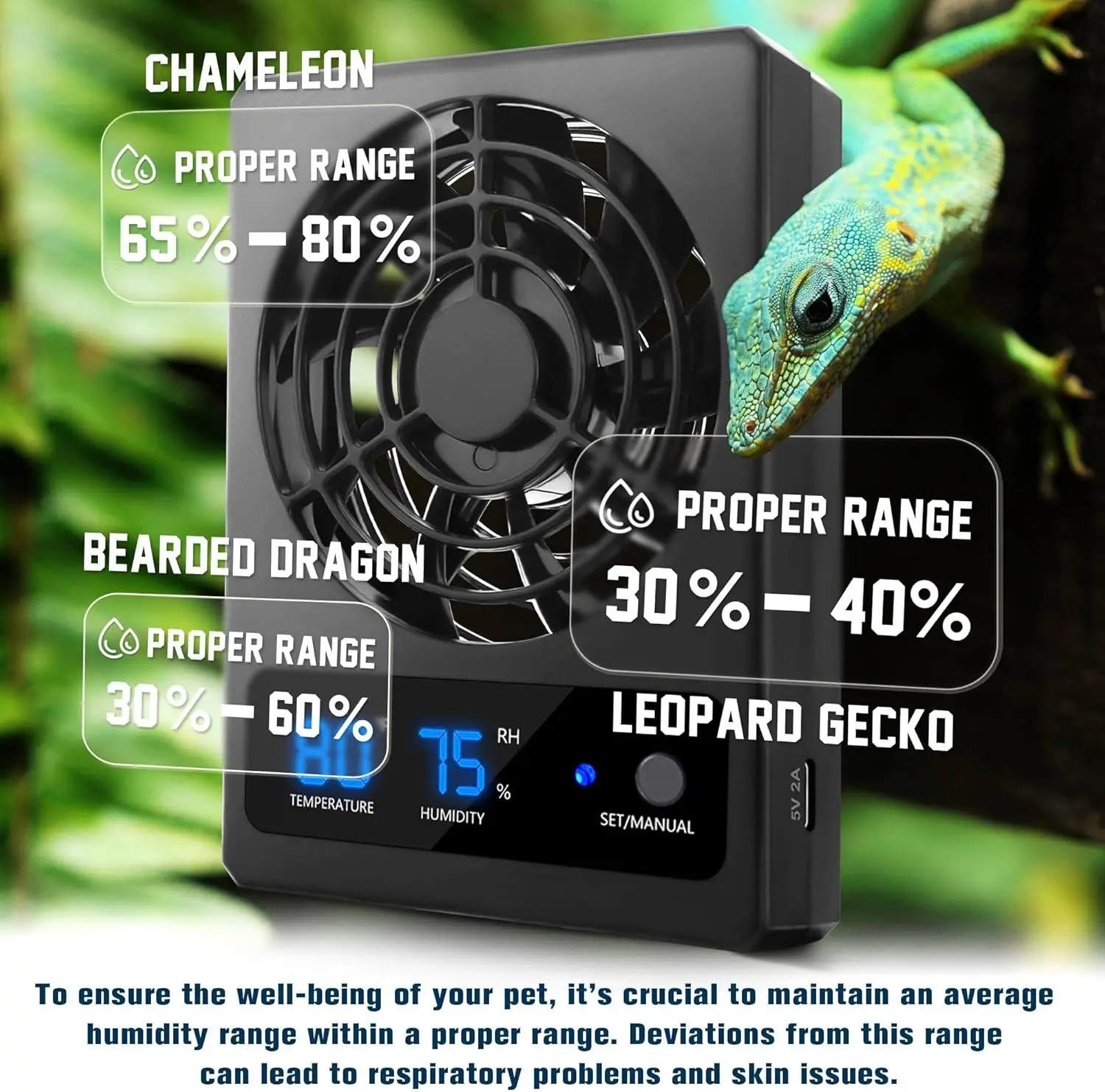 USB interface ventilation, heat dissipation, cooling, humidity, reptile feeding tank fan