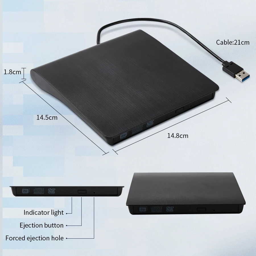 DVD Drive USB 3.0 DVD Recorder Portable External DVD RW CD Writer Slim Optical Drive Burner Reader Player Tray Type For PC Laptop