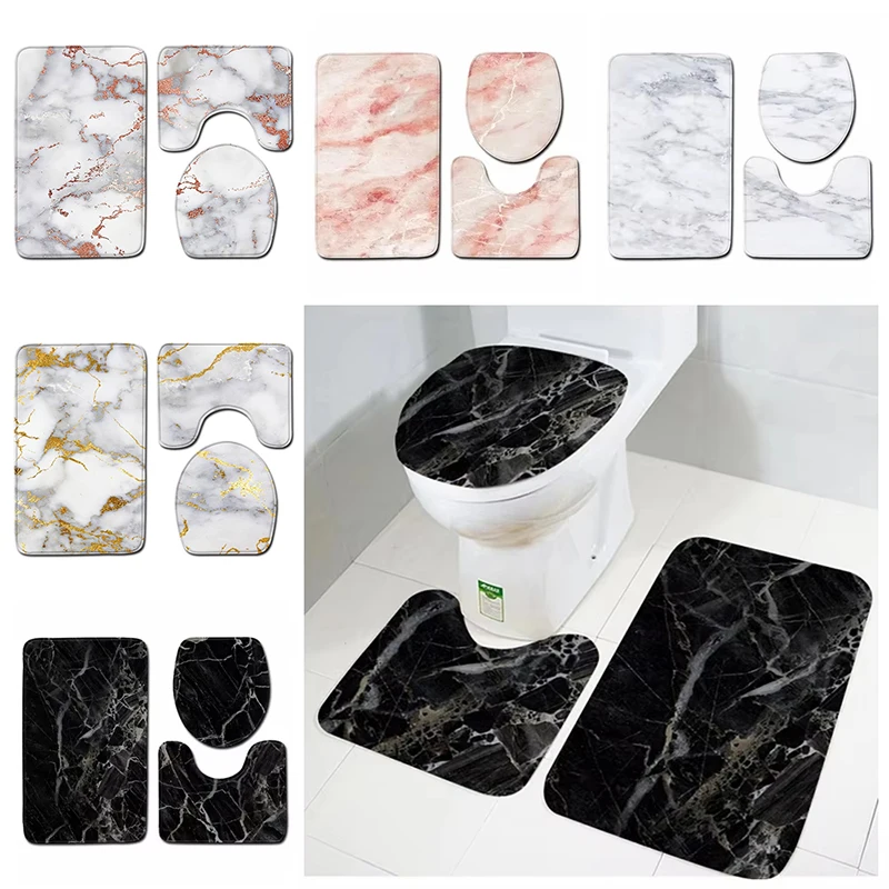 Toilet Mat 3 Piece Flannel Carpet Bathroom Floor Pat Mat Foot Toilet Seat Cover Non-slip Absorbent Quick Drying Thick Bath