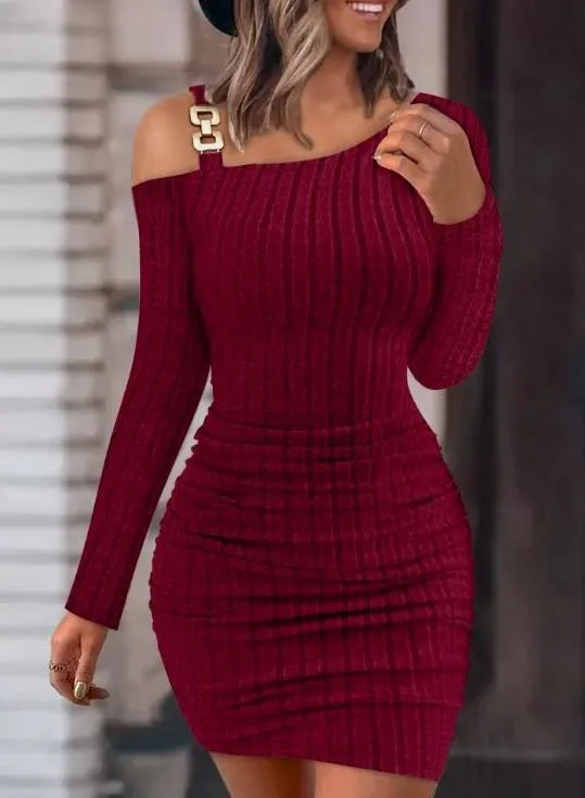 

Autumn Winter New Bodycon Knitted Mini Dresses Women Sexy Off Shoulder Long Sleeve Slim Knitwear Dress Fashion Commuting Vestido