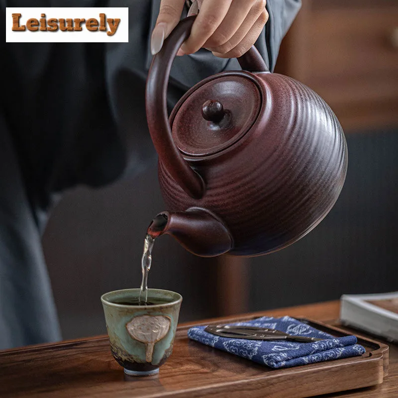 1000ML Retro Threaded Lifting Handle Teapot Chinese Ceramic Health Pot Large Capacity Boiling Water Kettle Kung Fu Tea Set