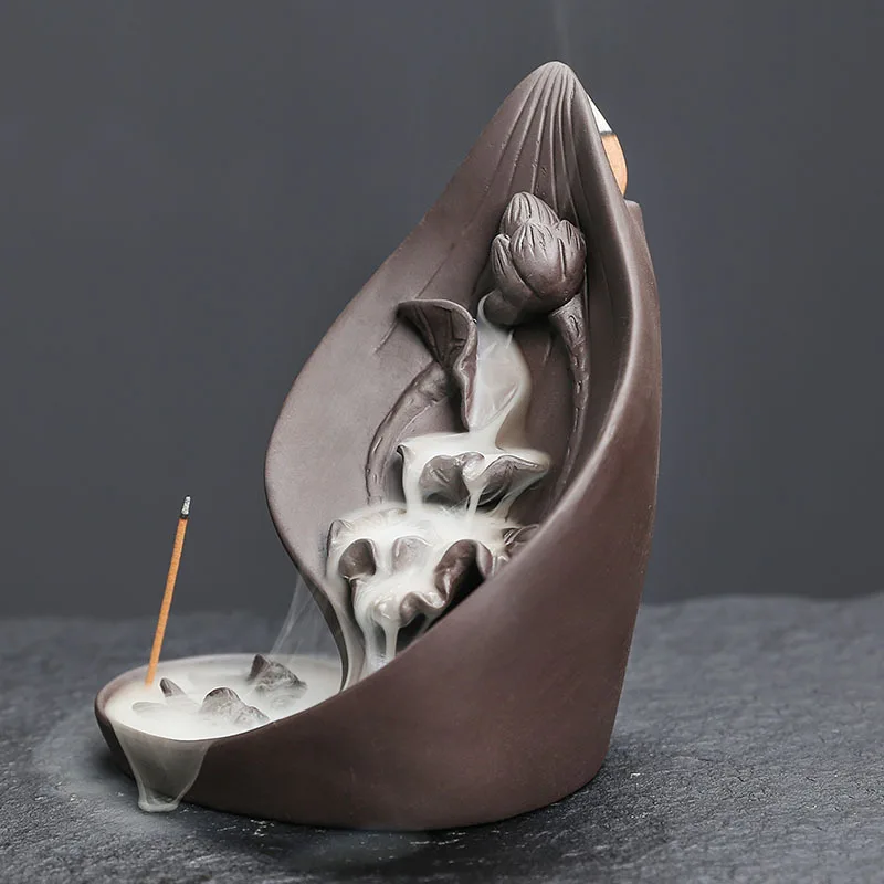 مبخرة طينية أرجوانية إبداعية ، ورقة اللوتس ونمط ال...