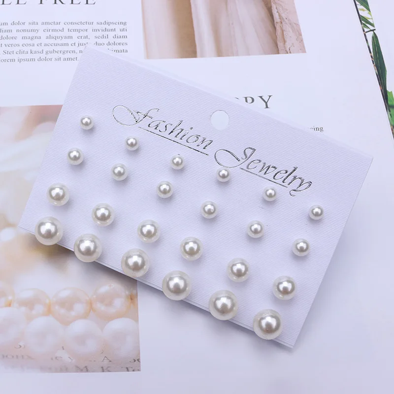 Pearl Earrings Set For Women Jewelry On Ear Ball Stud Earrings kit Bijouteria brincos Bijoux 12 Pair Beige White Pearl Earring 5