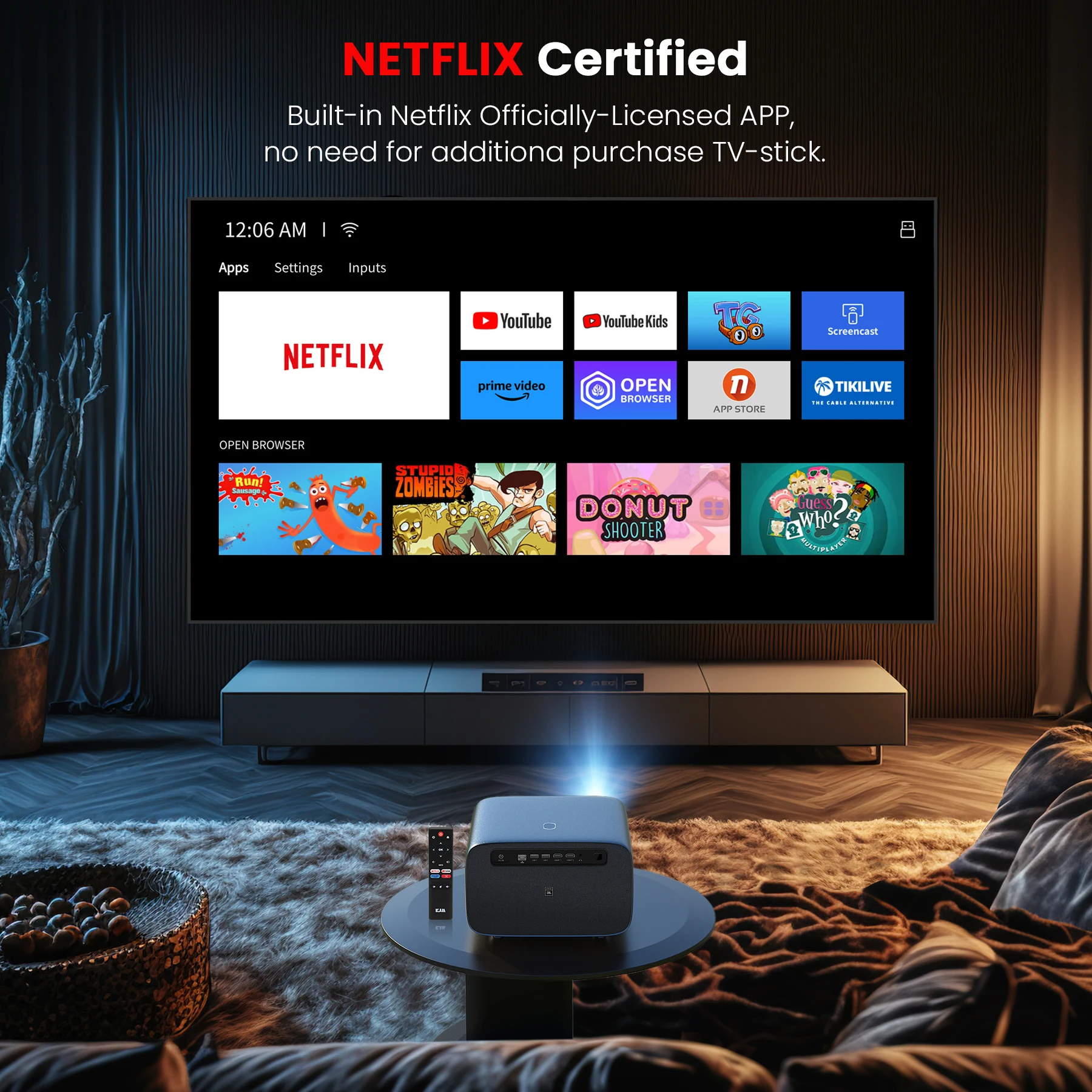 FANGOR Netflix-Officially-Licensed 4K Projector Auto Focus Keystone 1080P 2+16G JBL Sound Smart Projectors Home Outdoor Beamer