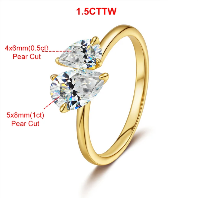Bague en diamant Moissanite Double poire pour femmes, 1.5cttw, deux pierres Toi Et Moi, bandes de mariage, argent 925, plaqué or 18 carats, bijoux