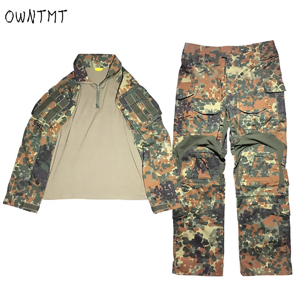 Flecktarn 남자 군사 의류 Multicam Wargame 세트 훈련 사냥 Airsoft 팬 탑 의류 남자 전투 셔츠 바지 야외..