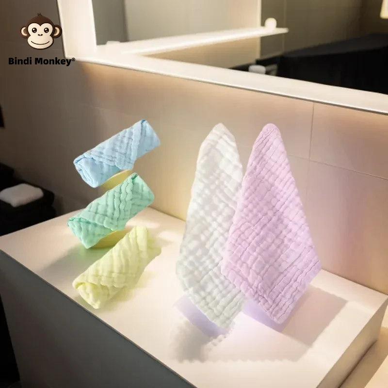 5 Pieces of Six Layers of Pure Cotton cotton towel Pure Color Gauze Square Towel Saliva Towel 25*25cm