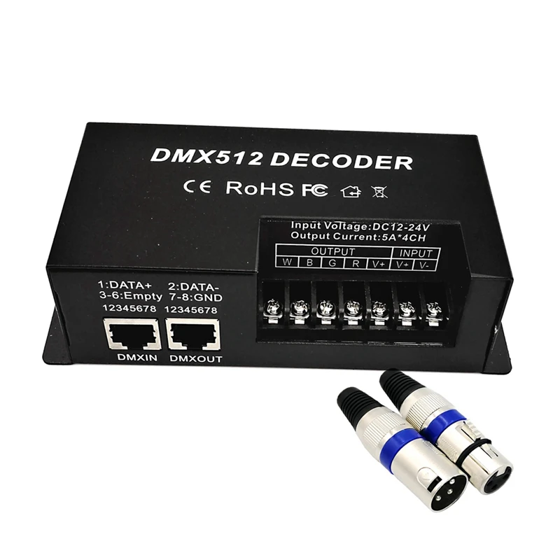 DMX 512 4 채널 디코더 스테이지 LED 조명 컨트롤러, PWM 조광기 드라이버, 30A 입력 DC12V-24V RGB LED 바, 내구성 Dmx 디코더