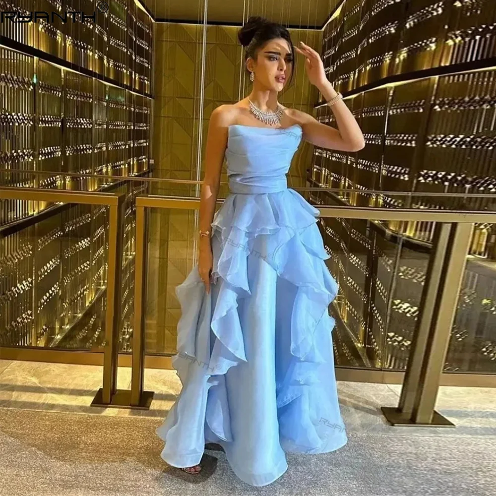 

Ryanth A Line Evening Dresses Strapless Ruffles Sleeveless Prom Dress Formal Occasion Party Gowns Celebrity Dress Robe De Soirée