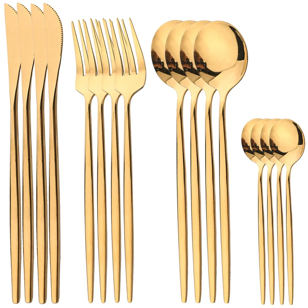 16 pezzi di stoviglie in oro set di posate in acciaio inossidabile specchio da cucina posate coltello forchetta cucchiaio da caffè set di stoviglie per la casa da cucina