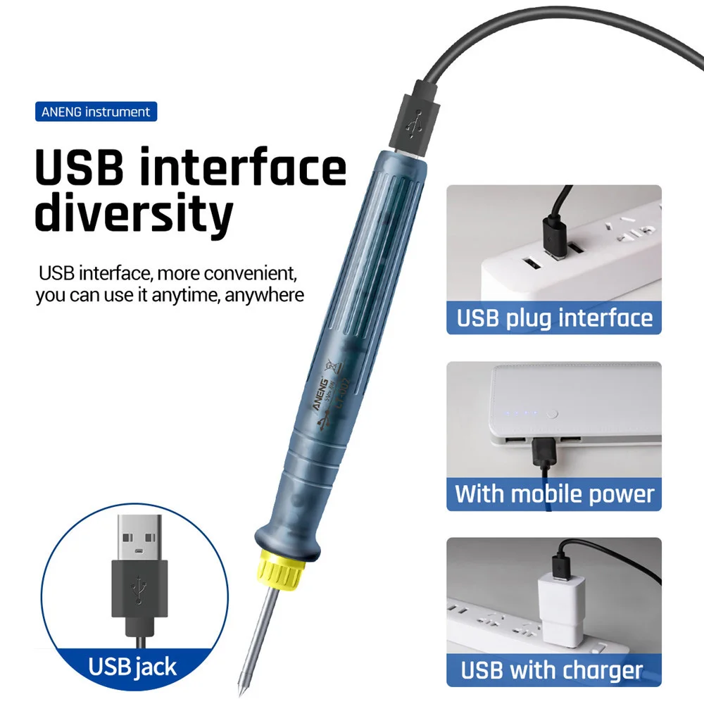 

DC 5V 8W Adjustable Temperature USB Soldering Iron Three Gears Adjustable 2 Seconds Turn On Electric Chrome Iron Pen for Arduino