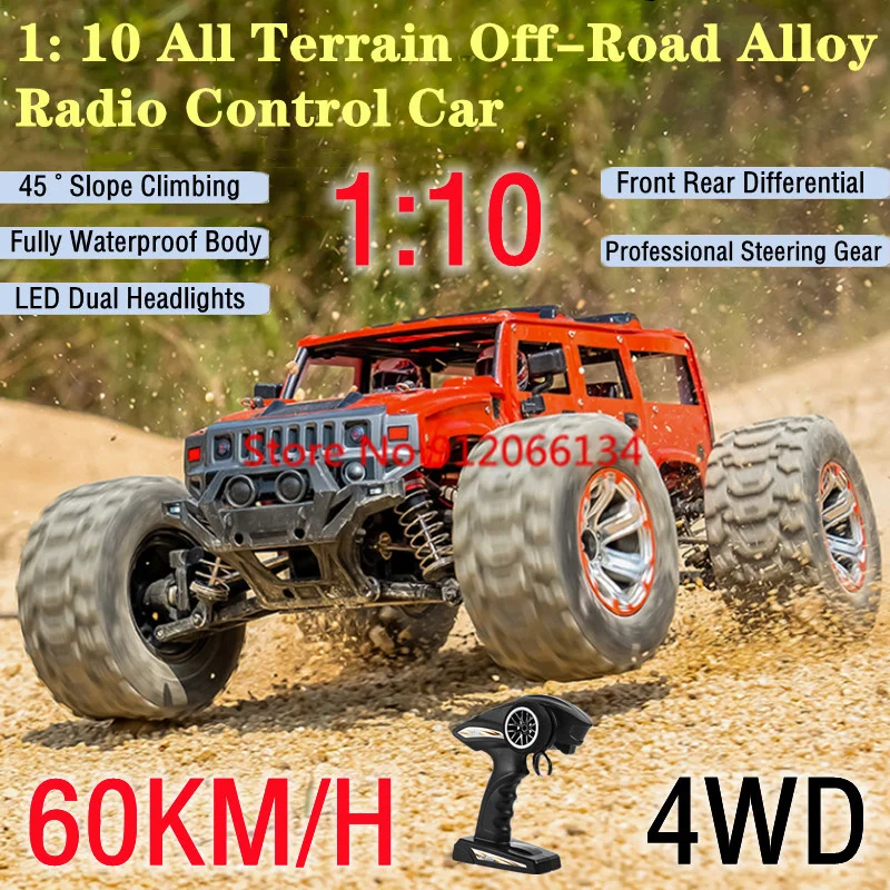 Outdoor 60 Km/H High-Spped All Terrain Off-Road Remote Control Car 45 ° Climb Impermeabile 4Wd Led Light Metal Base Rc Alloy Truck