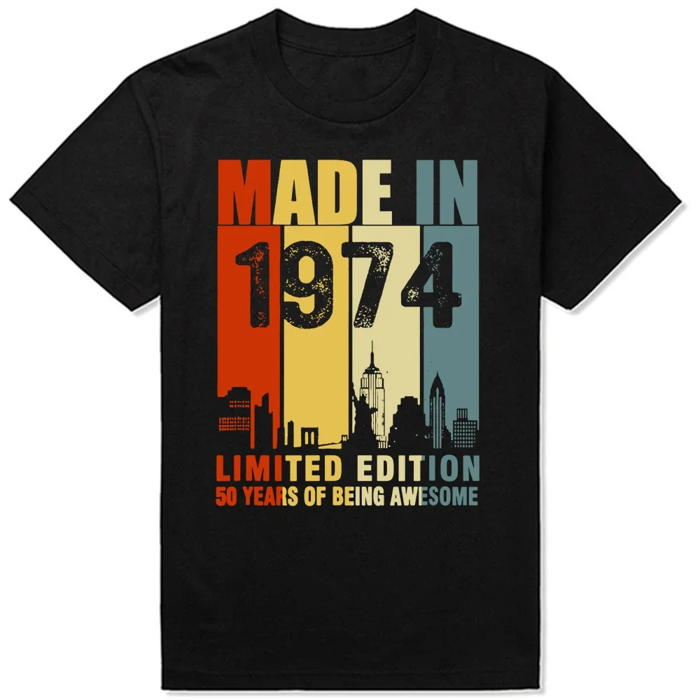 Made In 1974 Limited Edition 50 Years Of Being Awesome Tee Tops Round Neck Short-Sleeve Fashion Tshirt Clothing Casual_voghion.com