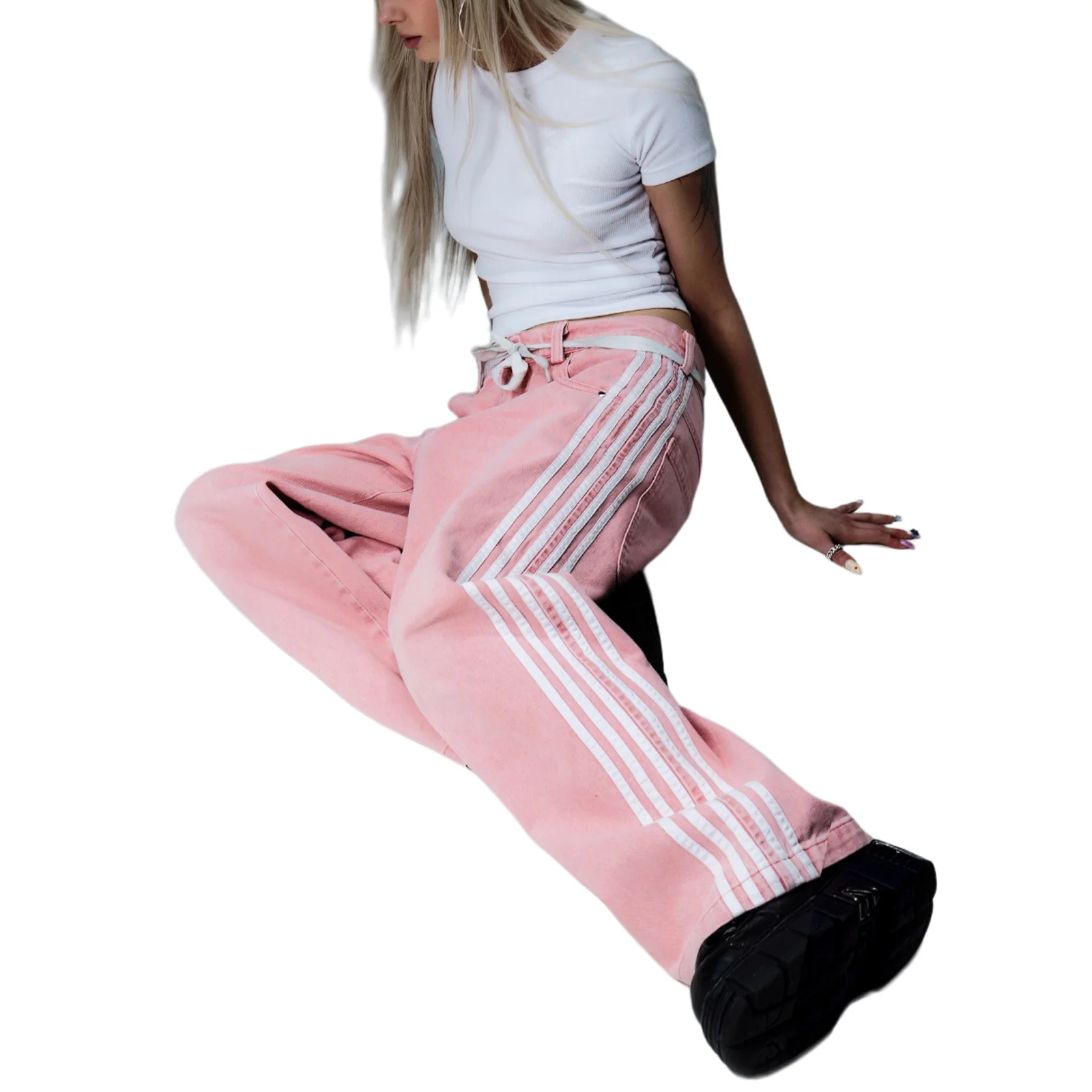 Y2K Baggy Jeans high quality Embroidered Striped Harajuku Sweatpants men women Hip Hop streetwear Casual wide leg Denim Pants 6
