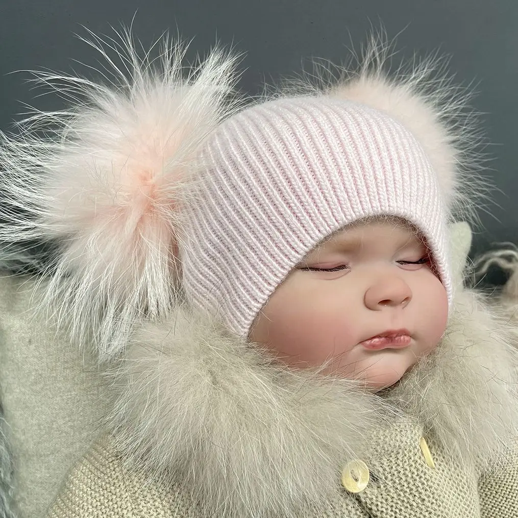 MISSJANEFUR-Cute Double Pom Pom Beanie Hat for Toddler