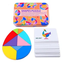 

3D Wooden Variable Tangram Jigsaw Puzzle with Shape Card Children's Educational Jigsaw Puzzle DIY Assembling Board Game