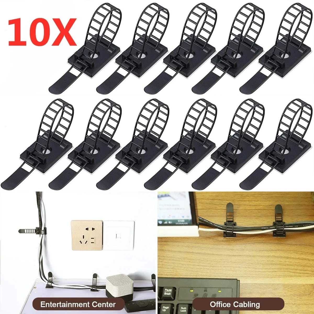 thumbnail image 1 of Organizador de cables USB autoadhesivo, Clips de mesa ajustables, Coche y Casa de alambre para bobinadora, 5/10/20 piezas, 1 of 4