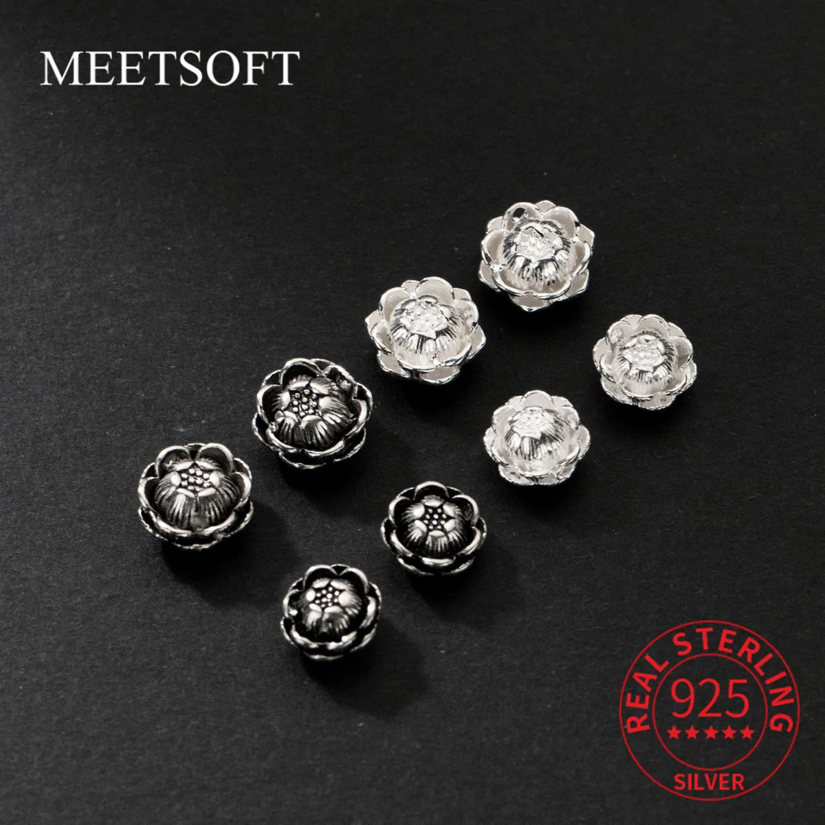 

MEETSOFT Classic S925 Стерлинговое Серебро, бусины «Лотос» с поперечной перфорацией, ювелирные изделия ручной работы, оптовая продажа