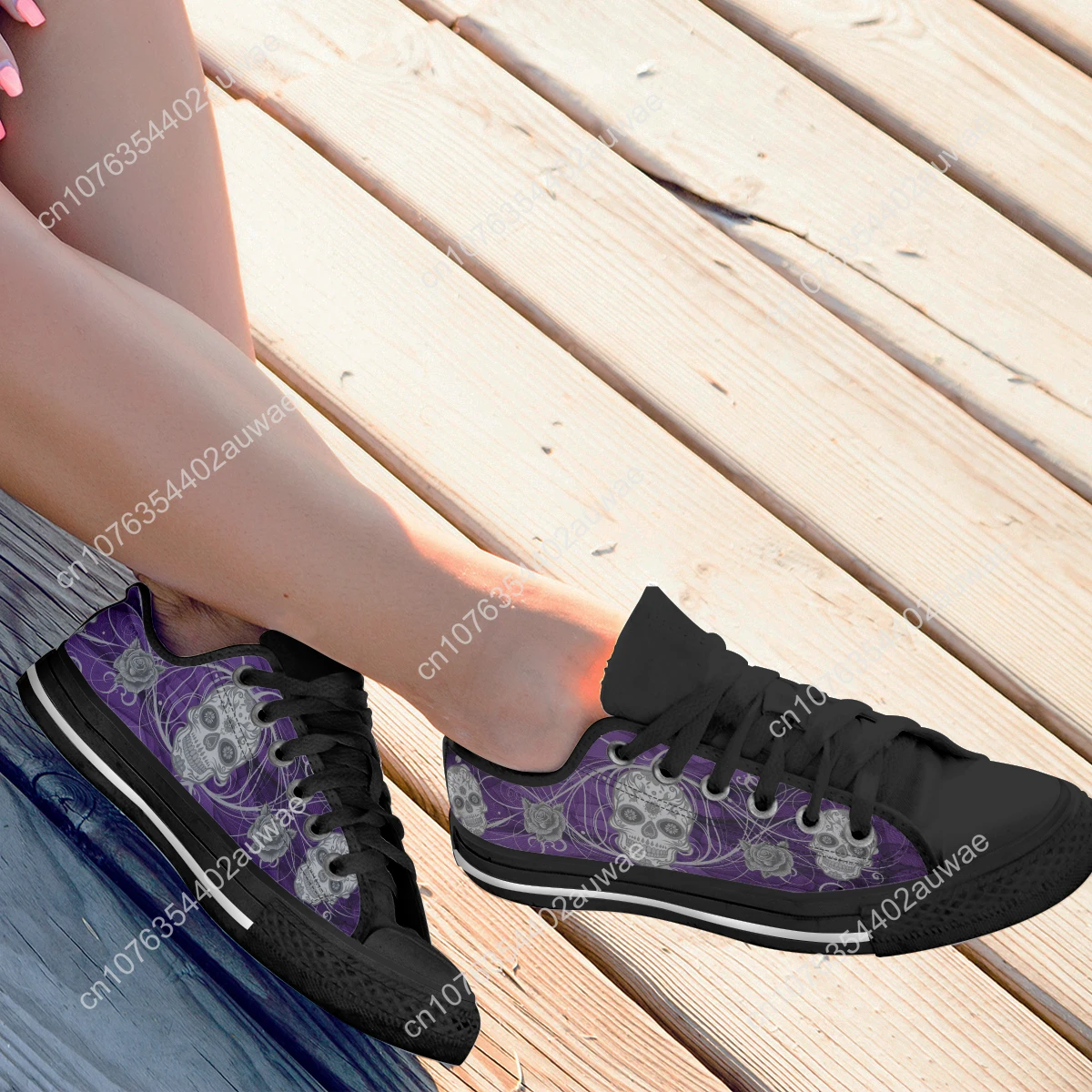 Rose Sugar Skull New Sneaker Woman's Autumn Lace-up Black Shoe Soft Sole Canvas Shoes Breathable Student Casual Shoe Female