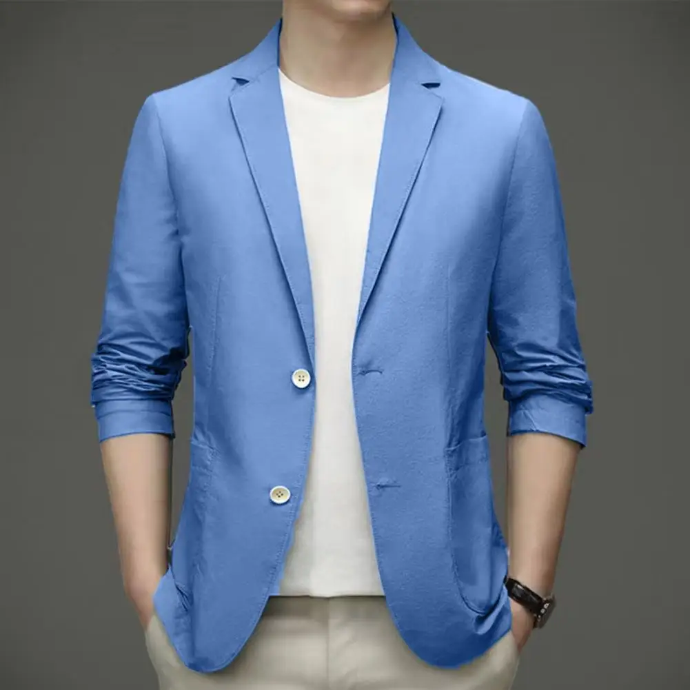 

Formal Occasion Suit Coat Elegant Lapel Business Coat for Men Formal Summer Suit Jacket with Double Buttons Stylish Solid Color
