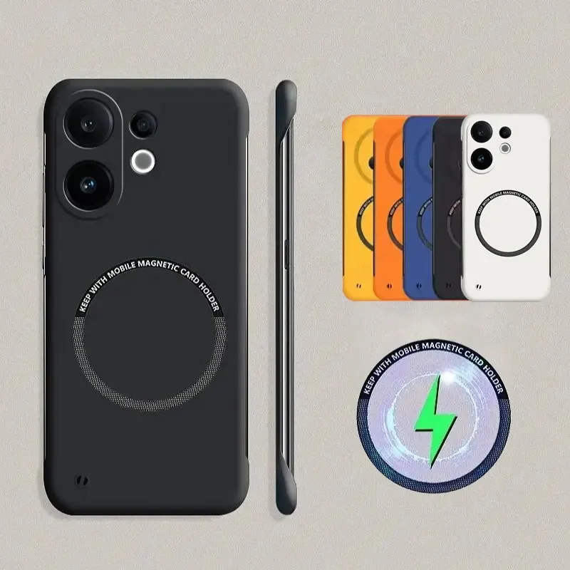 Ultra-Thin Frameless Magnetic Phone Case with Matte Hard Back Cover and Wireless Charging Compatibility