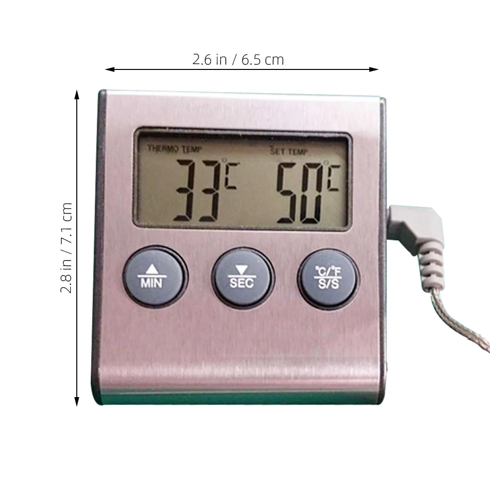 Digital Oven Thermometer Instant Read Timer Stainless Steel Probe for ...