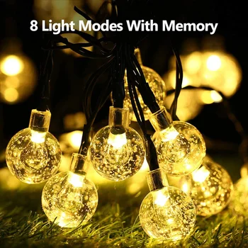 LED Solar String Lights Outdoor 60 Leds Waterproof Crystal Globe Lights with 8 Modes Garden Light for Patio Party Tree Decor 3