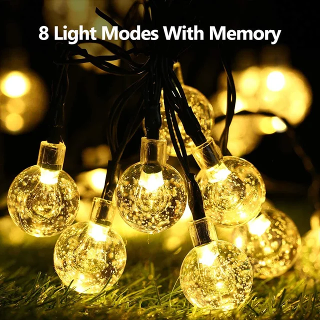 LED Solar String Lights Outdoor 60 Leds Waterproof Crystal Globe Lights with 8 Modes Garden Light for Patio Party Tree Decor 3