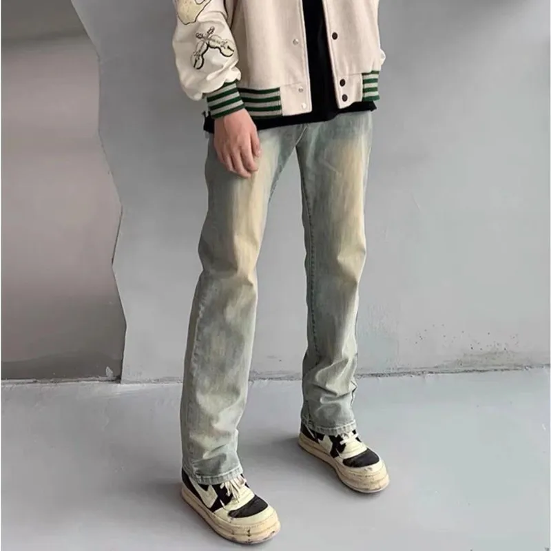 2022 Vibe Style Solid Distressed Retro Washed Men Slim Jeans Trousers Hip Hop Vintage Streetwear Male Denim Pants Pantaloni Uomo