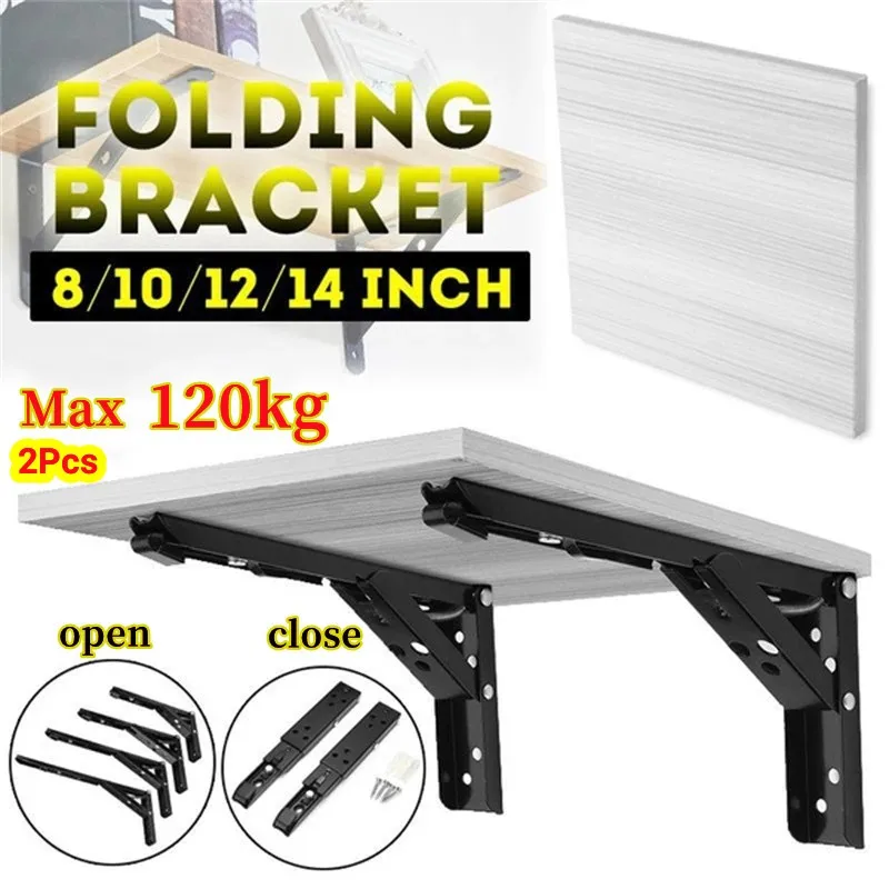 Shelf Bracket 8/10/12/14Inch Adjustable Wall Mounted Triangle Folding Angle Bench Table Furniture Heavy Support Hardware