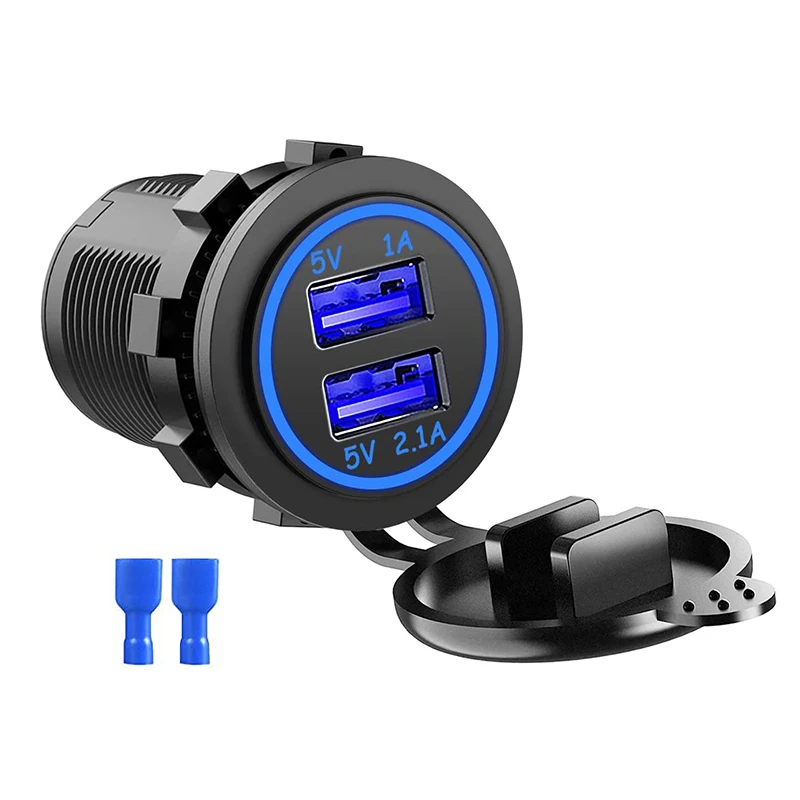 

Dual USB Car Charger Socket 1A 2.1A Cigarette Charger Outlet Adapter Mobile Phone Charger 12V/24V for Car Boat Marine Motorcycle