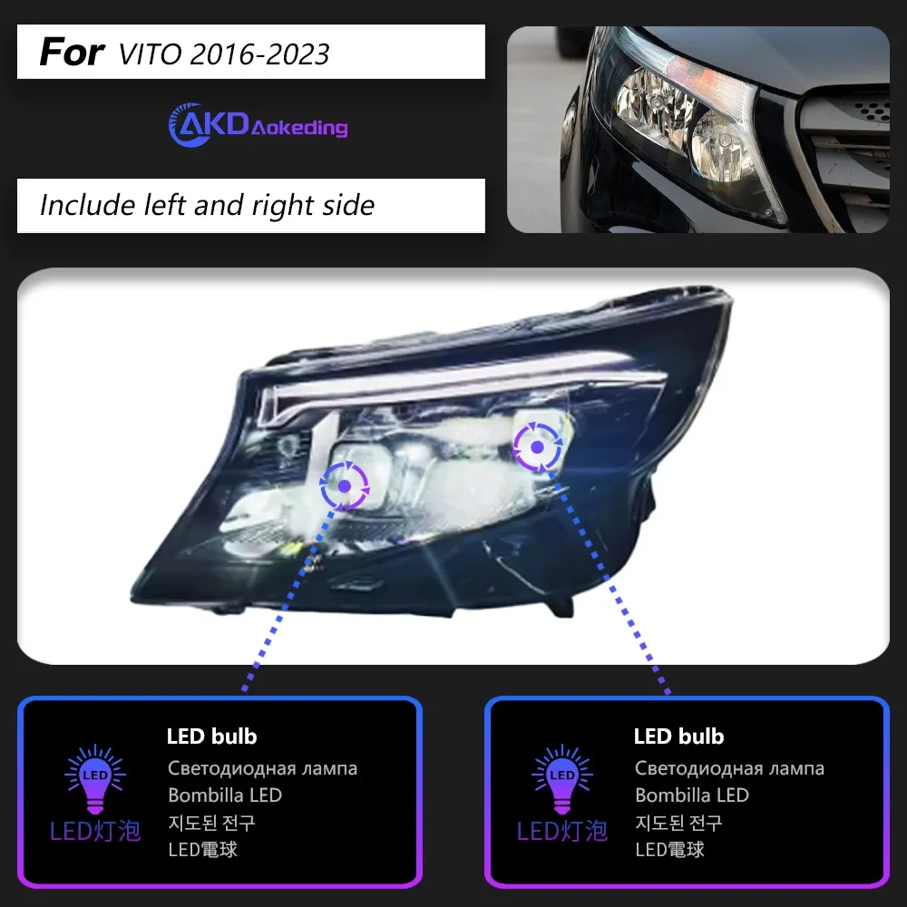 Фара AKD для Benz Vito светодиодный, фары 2013-2023, фары Vito W447 DRL, сигнал поворота, дальний свет, объектив проектора Angel Eye