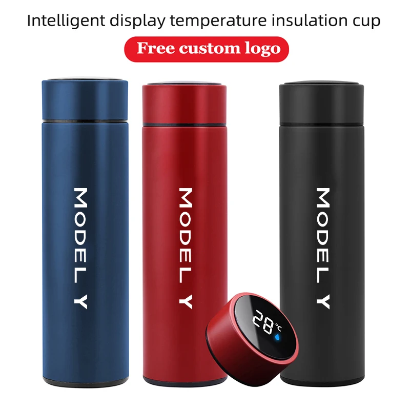 Tesla Logo Thermos Bottle Stainless Steel 500ml Thermal Cup °C Display