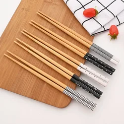 Multicolor Non - Slip Bamboo Chopsticks Set - 5 Pairs of Japanese Natural Wood Sushi Tableware (5Pairs Black White)