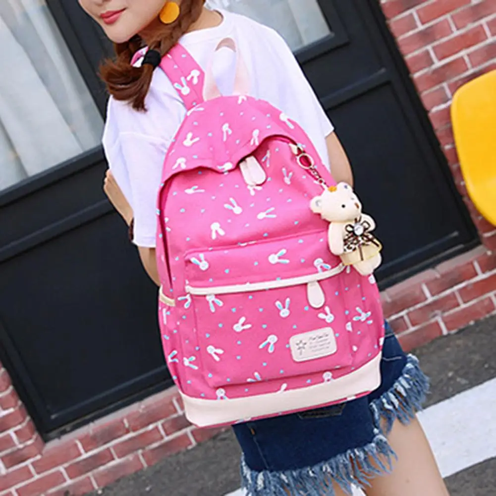 3Pcs Rabbit Pattern Girls Backpack Set for Students