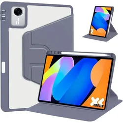 360 Rotating Clear Acrylic Tablet Case with Pen Holder for Xiaoxin Pad 11 2025 (Lavender gray)
