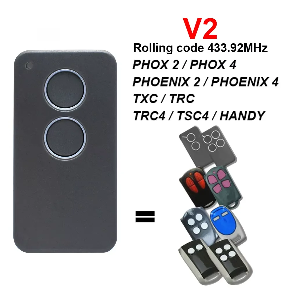 1-5PCS V2 PHOX2 PHOX4 Garage Remote Control 433MHz Rolling Code Compatible PHOENIX 4 TXC TRC 4 TSC4 HANDY 433.92MHz Controller 2