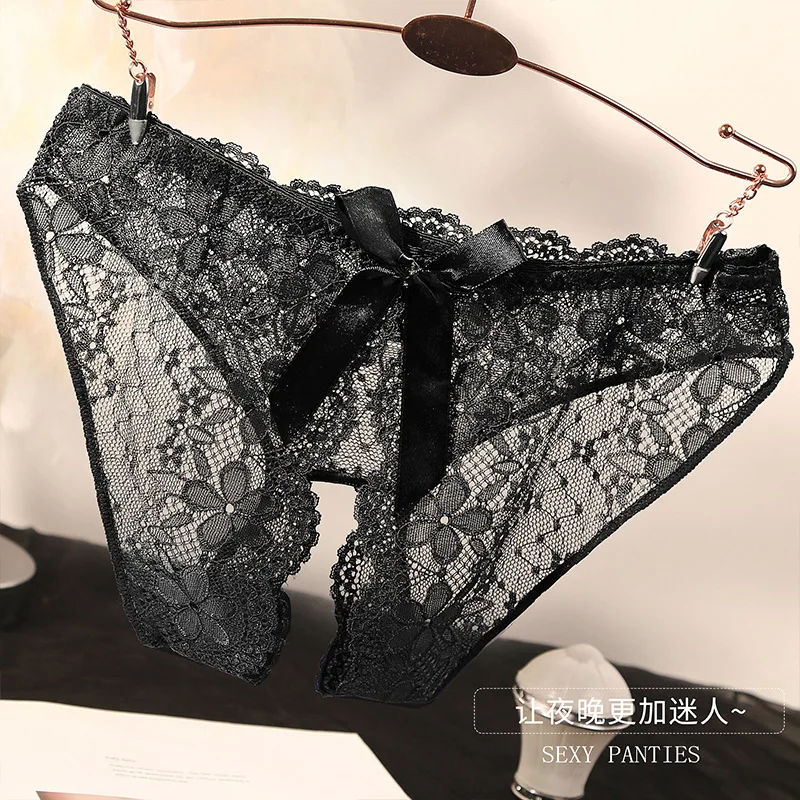 Hot Sale Women's Sexy Lingerie Open Crotch Underwear Lady's Crotchless Lace Panties With Bow M L XL