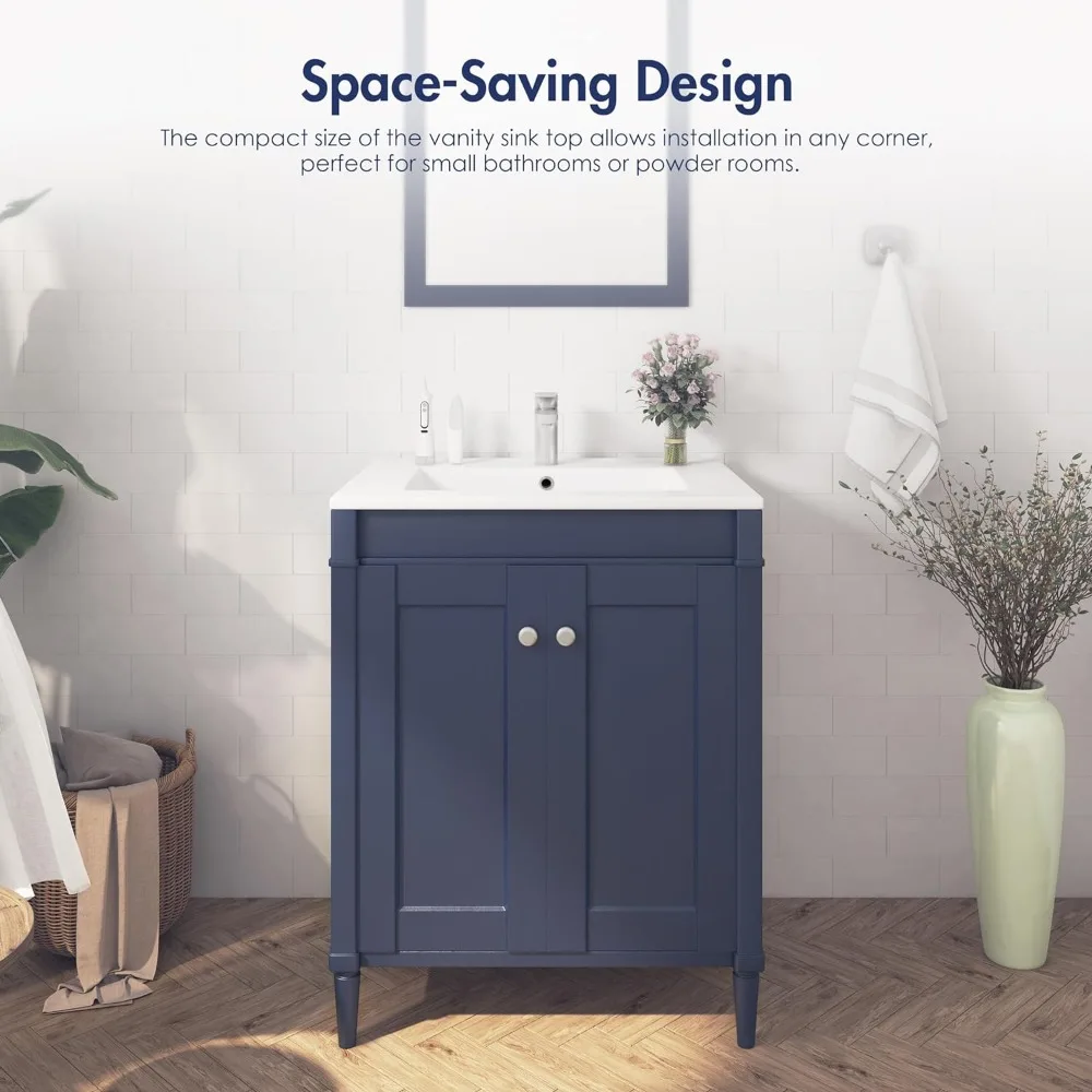 Bathroom Sink Compact Ceramic Vessel Sink for Bathroom With Overflow - Ideal for Small Spaces White Countertop Furniture Fixture 6