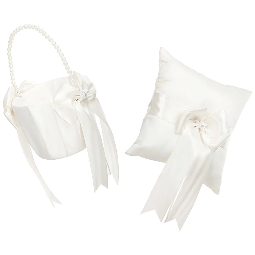

Pearl Inlaid Flower Basket Flower Wedding Ring Pillow Wedding Supplies wedding flower girl basket ring pillow set
