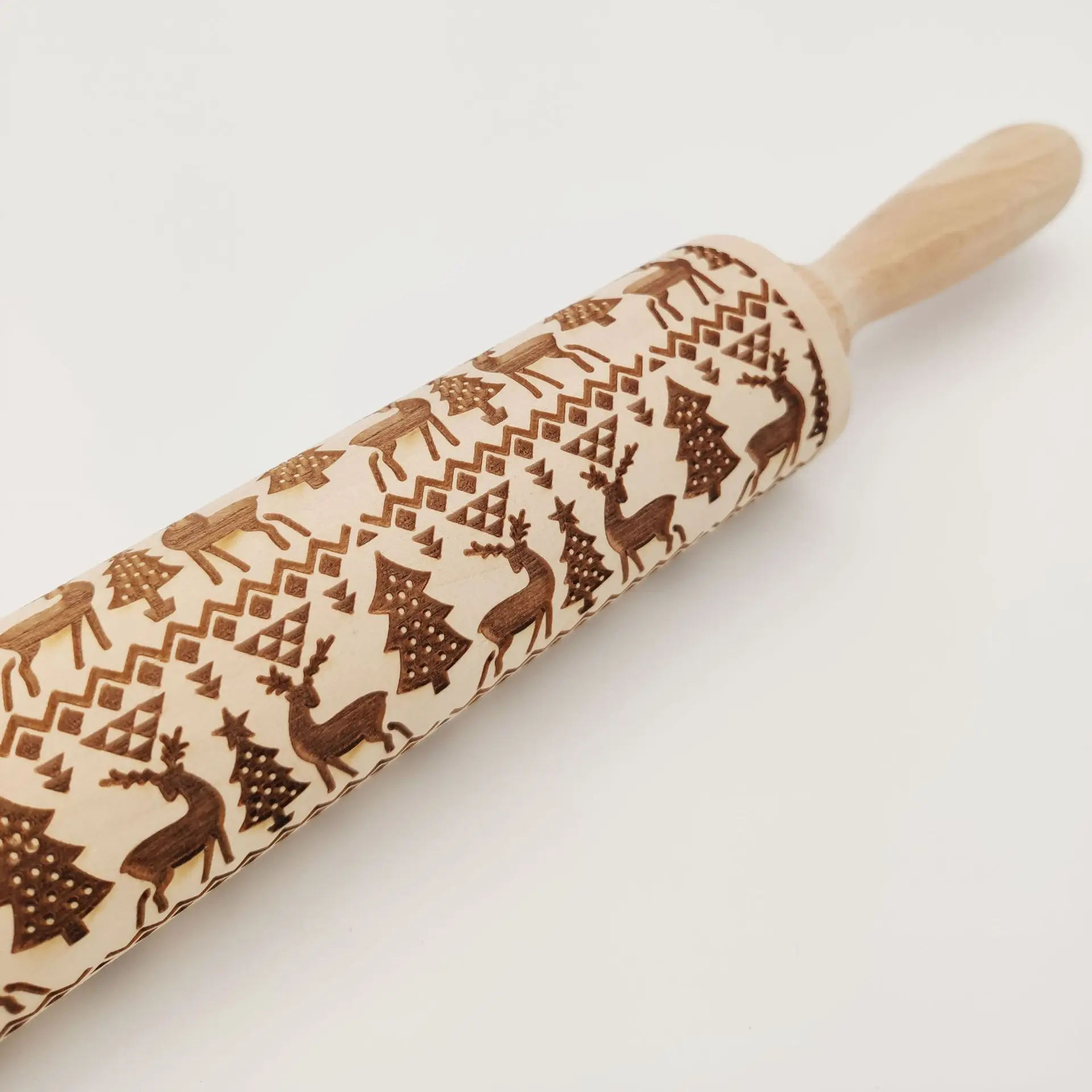 Christmas Rolling Pins Rock Snowflake Elk Wooden Rolling Embossing Baking Cookies Biscuit Fondant Cake Patterned Roller 35*5cm
